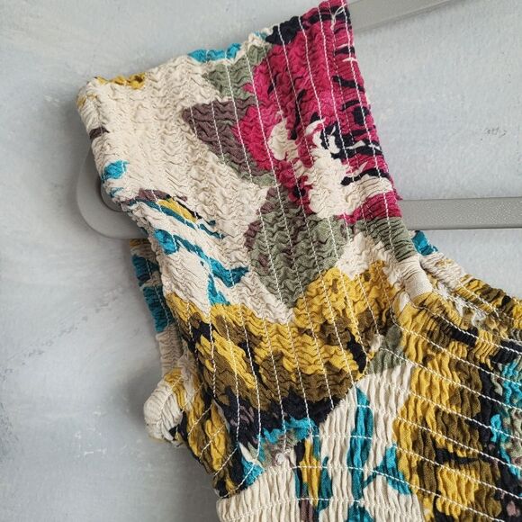 Band of Gypsies Multicolored Romper Pants Short Sleeve Smocking Jumpsuit Size M - Picture 3 of 10